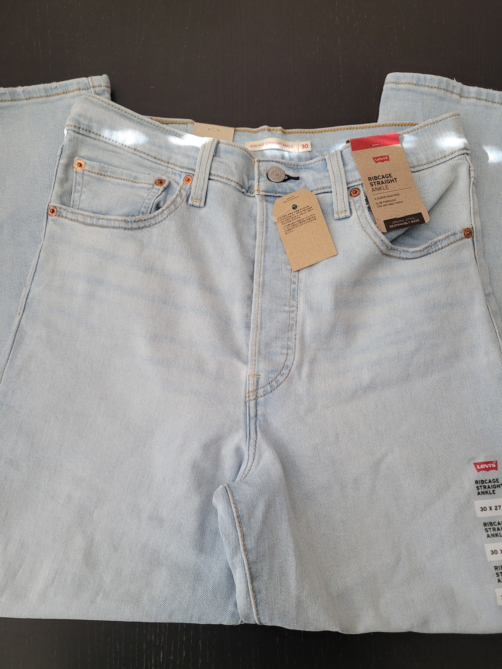 Levi's Ribcage Straight Ankle Jeans - Light Wash, Pale Blue, Buttonfly - Picture 3 of 11